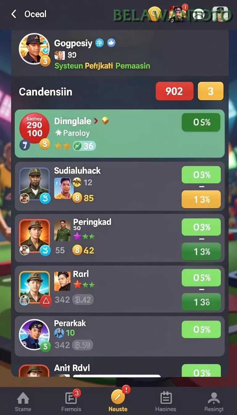 Cuplikan layar UPDATES — menu navigasi